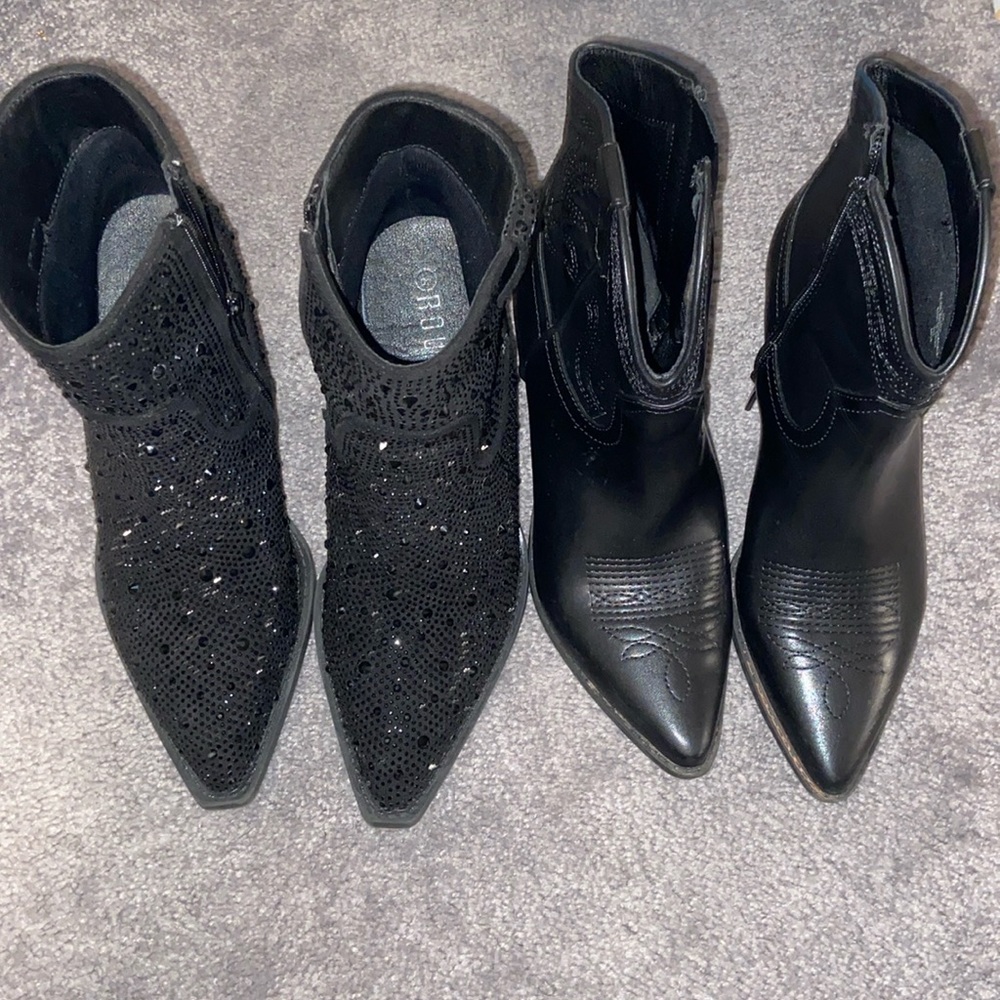 Bundle Rouge Black Rhinestone Cowboy boot, Black faux leather Cowboy boot size 9